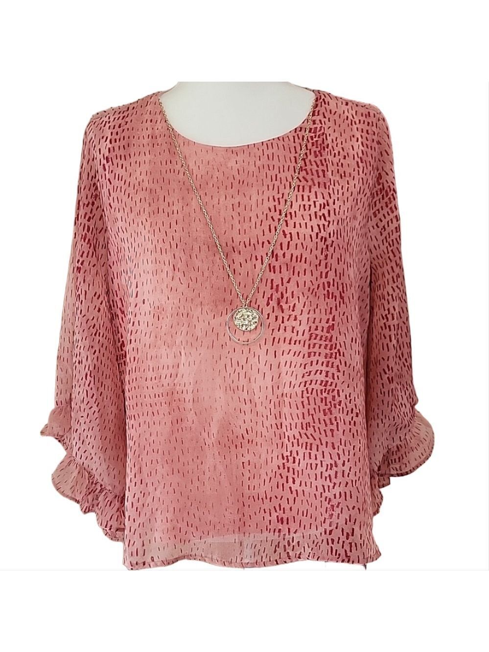 JM Collection Pink Cotton Candy Blouse with Ruffled Sleeve Size Petite Large NWT